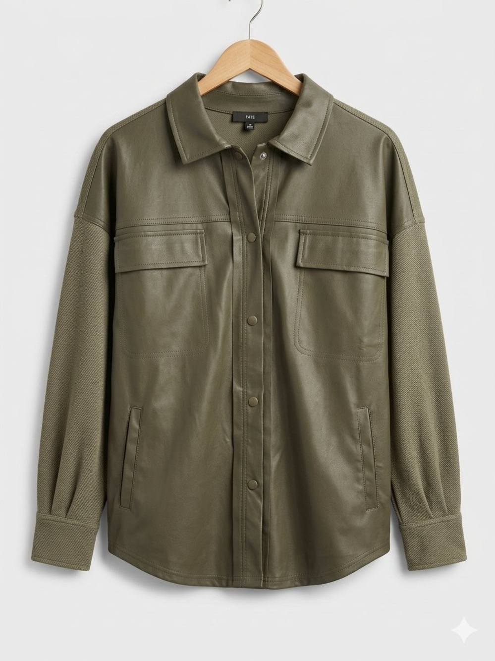 FATE / Women’s/ Olive Faux Leather Shacket Jacket/ NWOT/ M/ Ptp-23”